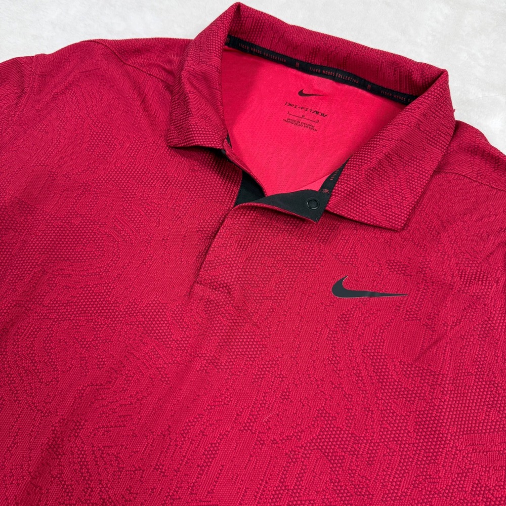 Nike Tiger Woods Collection Dri-FIT ADV Golf Polo Red Textured Mens Large L